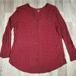 EDDIE BAUER Red Shirt Womens 2XL Embroidered Burgundy